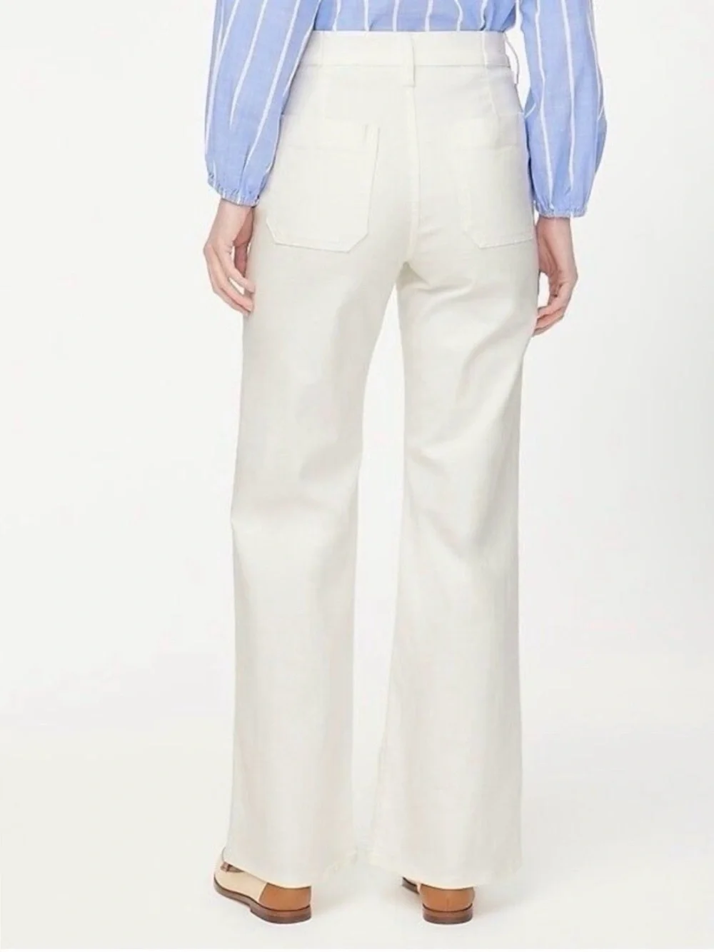 J. Crew High-Rise Wide-Leg Jeans in White with Gold Buttons
